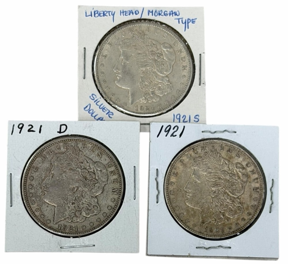 1921, 1921-D & 1921-S United States Morgan Silver Dollars (1 of 2)