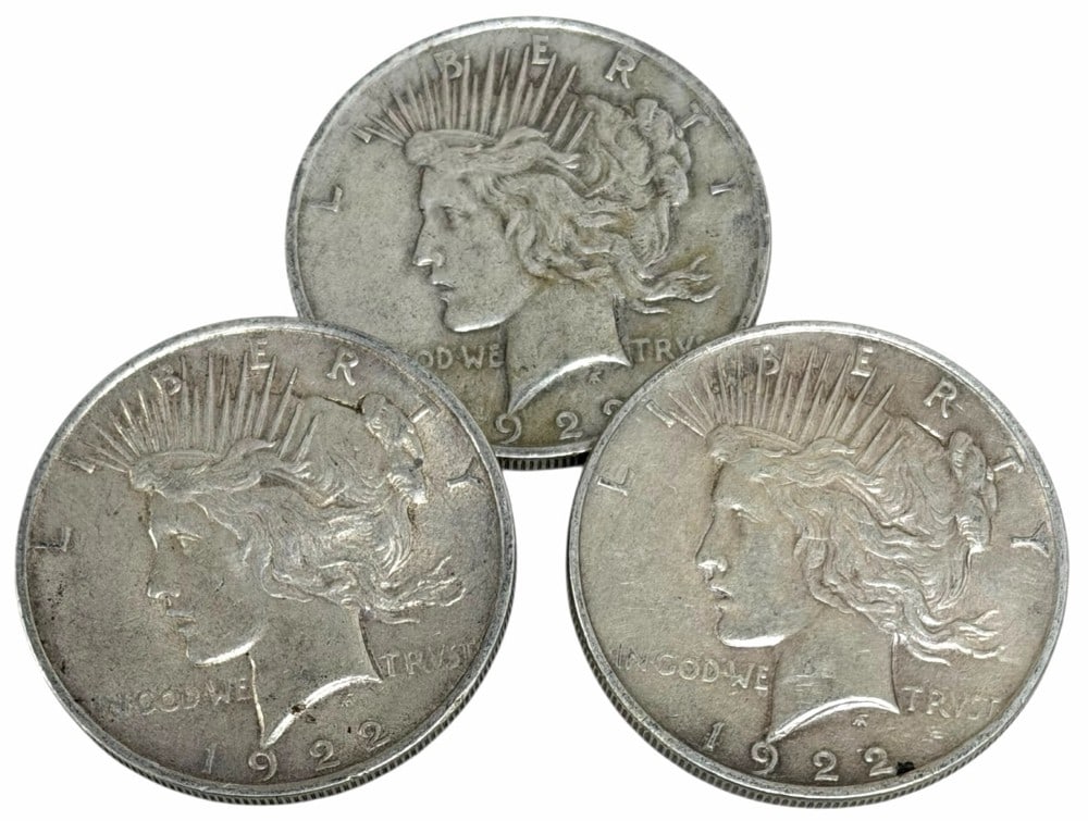 (3) 1922 United States Peace Silver Dollars (1 of 2)