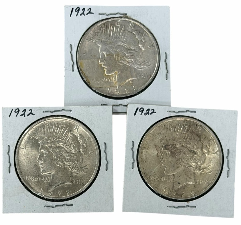 (3) 1922 United States Peace Silver Dollars (1 of 2)