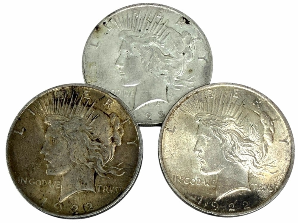 (3) 1922 United States Peace Silver Dollars (1 of 2)