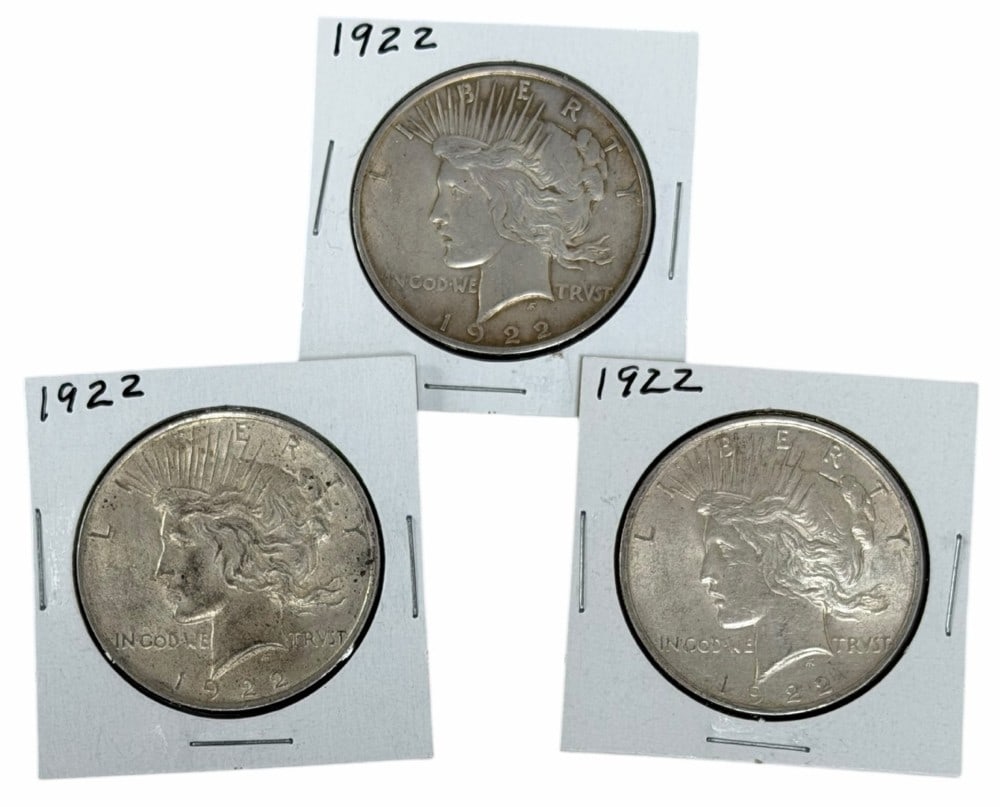 (3) 1922 United States Peace Silver Dollars (1 of 2)