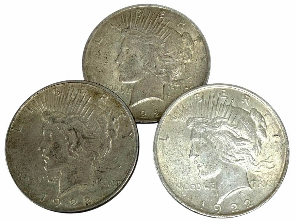 (3) 1922 United States Peace Silver Dollars (1 of 2)