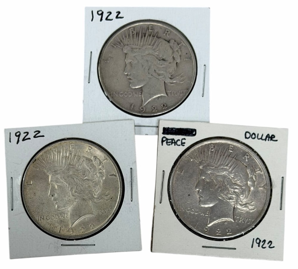 (3) 1922 United States Peace Silver Dollars (1 of 2)