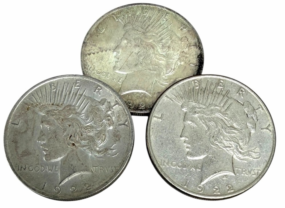 (3) 1922 United States Peace Silver Dollars (1 of 2)