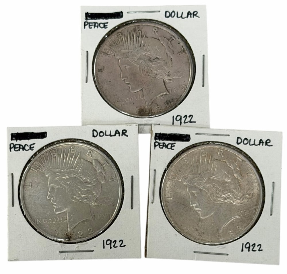 (3) 1922 United States Peace Silver Dollars (1 of 2)
