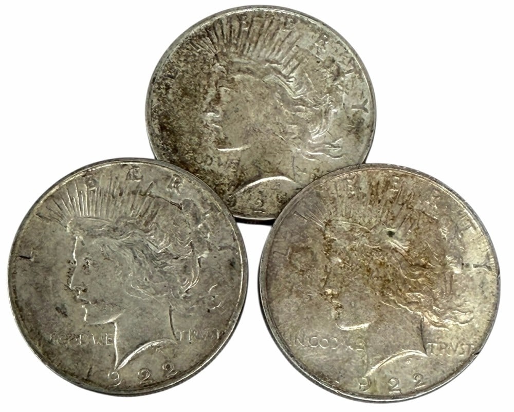 (3) 1922-D United States Peace Silver Dollars (1 of 2)