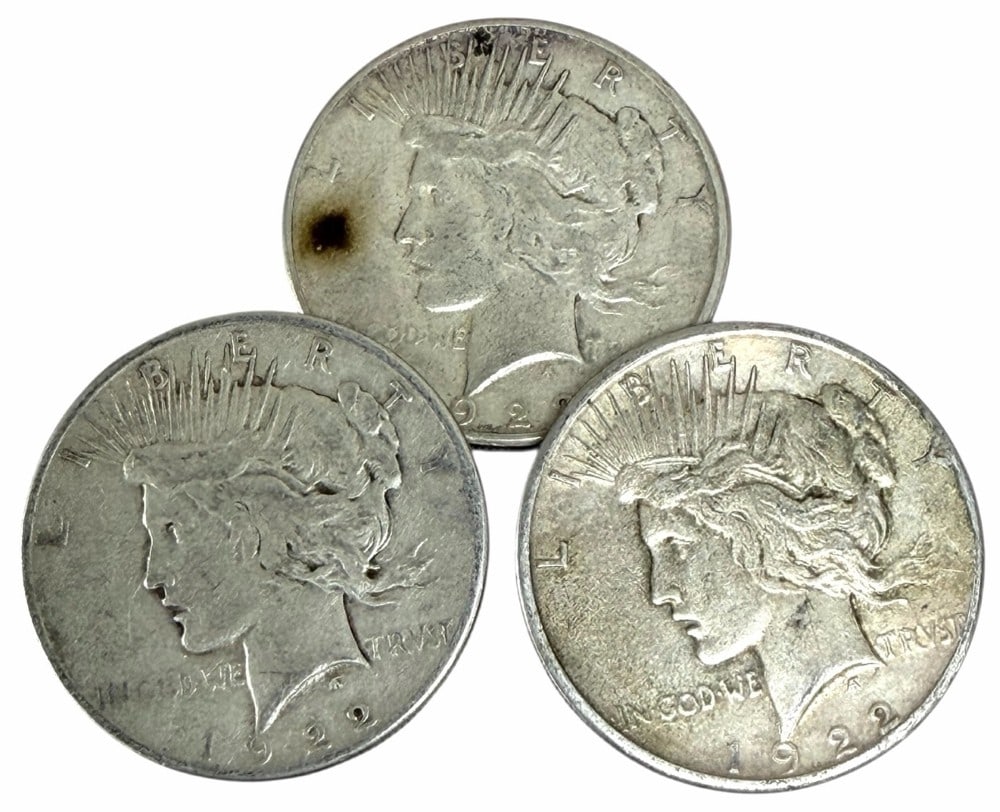(3) 1922-S United States Peace Silver Dollars (1 of 2)