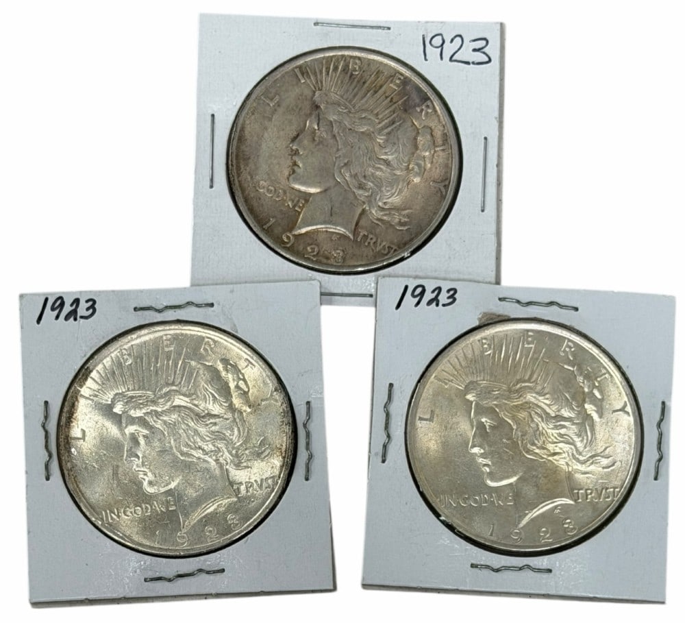 (3) 1923 United States Peace Silver Dollars (1 of 2)