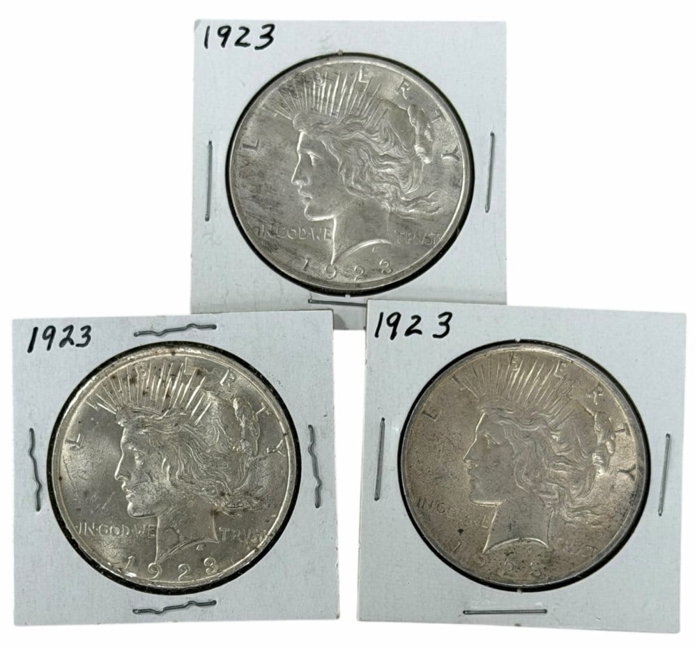 (3) 1923 United States Peace Silver Dollars (1 of 2)