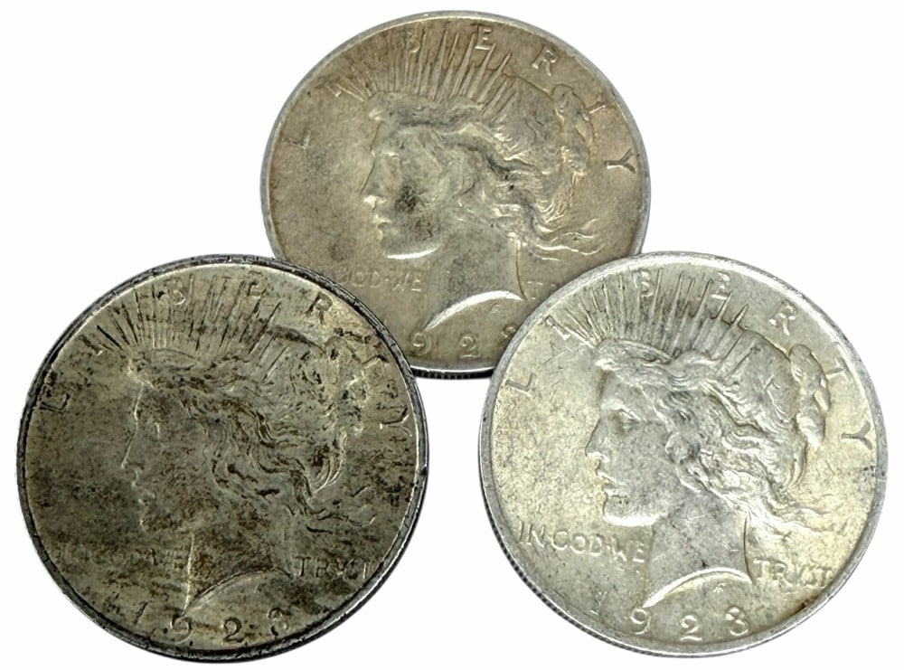 (3) 1923 United States Peace Silver Dollars (1 of 2)