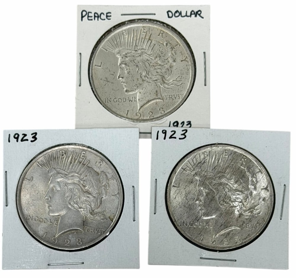 (3) 1923 United States Peace Silver Dollars (1 of 2)