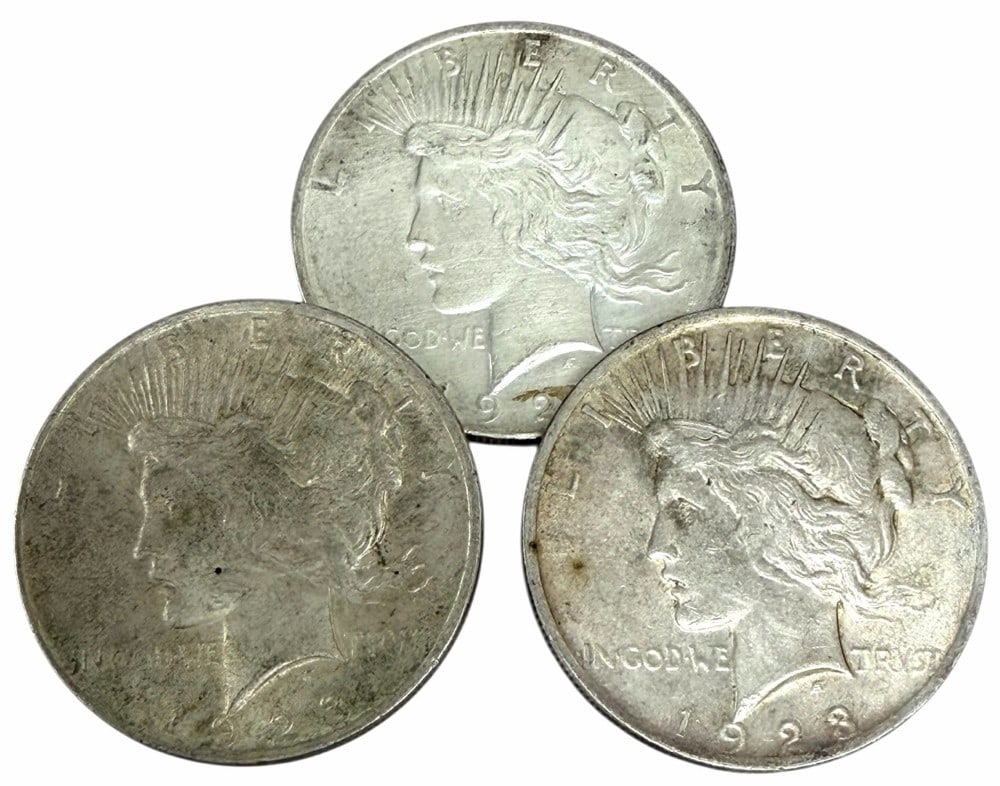 (3) 1923 United States Peace Silver Dollars (1 of 2)