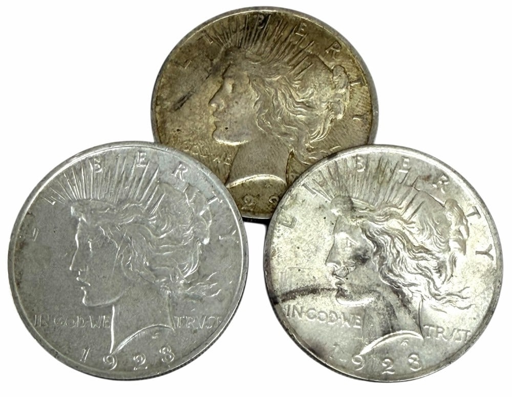(3) 1923 United States Peace Silver Dollars (1 of 2)