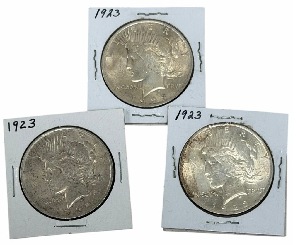 (3) 1923 United States Peace Silver Dollars (1 of 2)