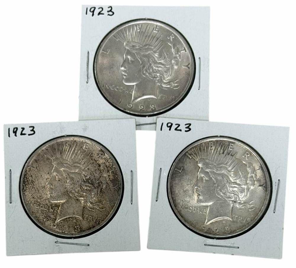 (3) 1923 United States Peace Silver Dollars (1 of 2)