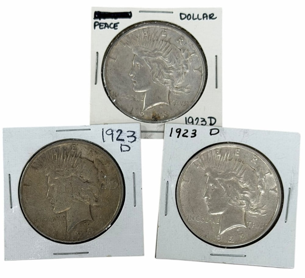 (3) 1923-D United States Peace Silver Dollars (1 of 2)
