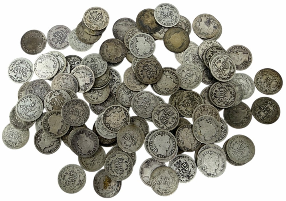 $10.70 Face Value Of Mixed Date 90% Silver Barber Dimes: $10.70 Face Value of Mixed Date 90% Silver Barber Dimes. 107 coins with mixed conditions, dates, and mint marks.