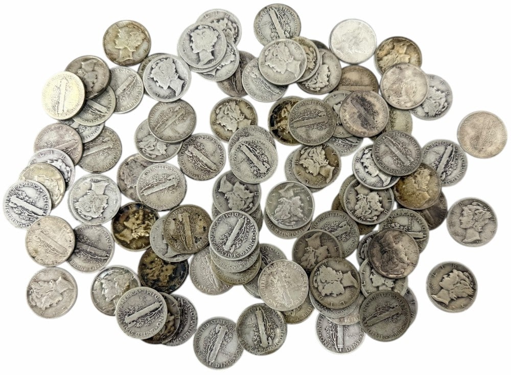 $10 Face Value Of Mixed Date 90% Silver Mercury Dimes: $10 Face Value of Mixed Date 90% Silver Mercury Dimes. 100 coins with mixed conditions, dates, and mint marks.