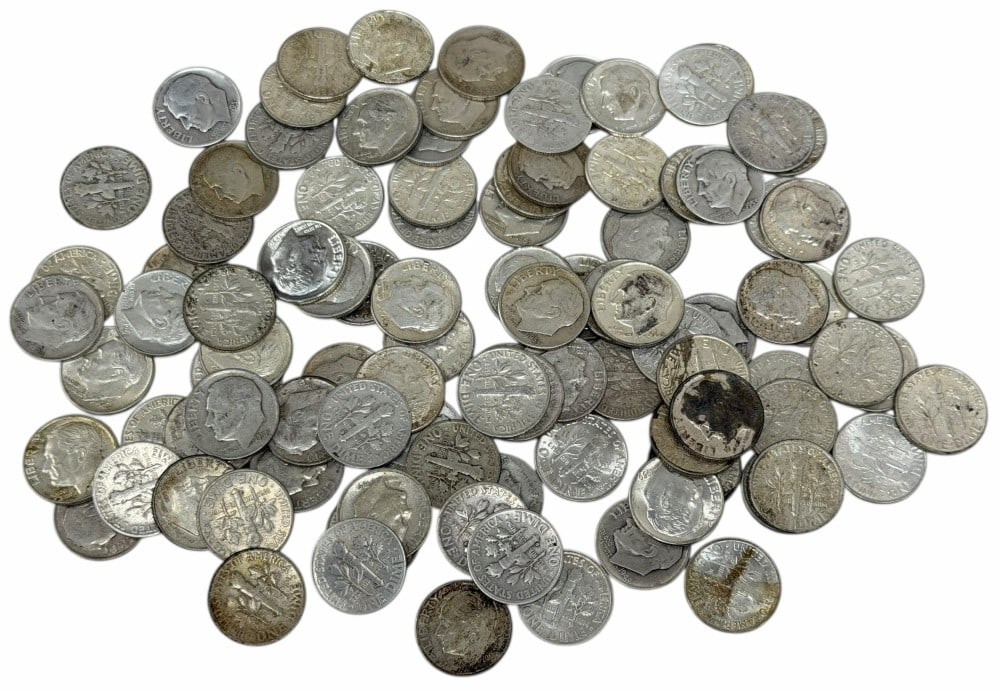 $10 Face Value Of Mixed Date 90% Silver Roosevelt Dimes: $10 Face Value of Mixed Date 90% Silver Roosevelt Dimes. 100 coins with mixed conditions, dates, and mint marks.