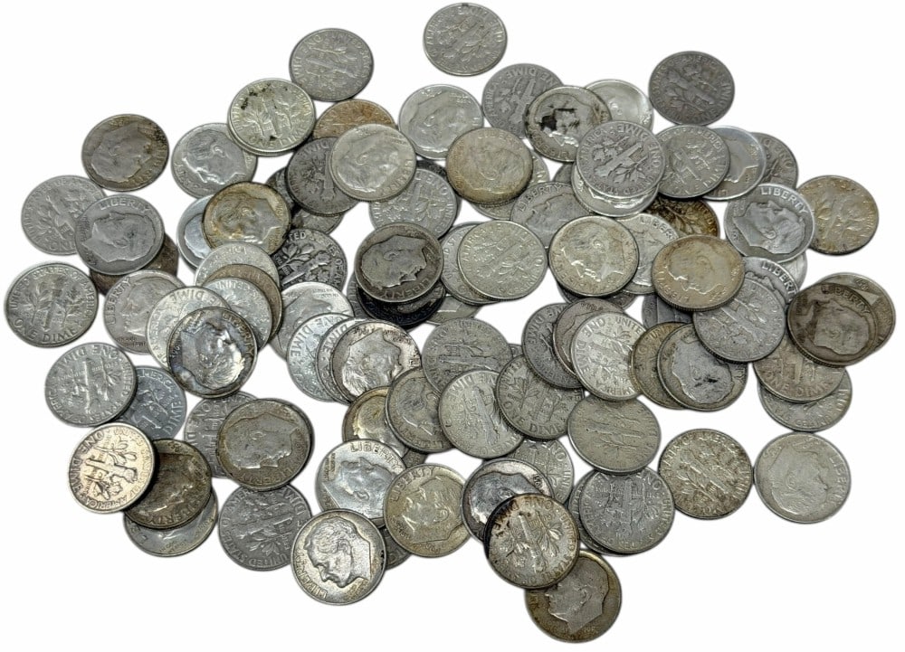 $10 Face Value Of Mixed Date 90% Silver Roosevelt Dimes: $10 Face Value of Mixed Date 90% Silver Roosevelt Dimes. 100 coins with mixed conditions, dates, and mint marks.