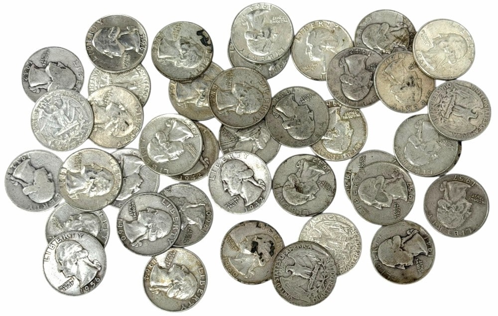 $10 Face Value Of Mixed Date 90% Silver Washington Quarters (1 of 5)