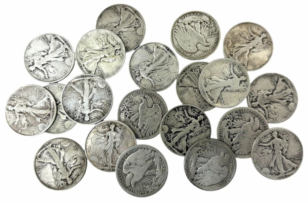 $10 Face Value Of Mixed Date 90% Silver Walking Liberty Half Dollars: $10 Face Value of Mixed Date 90% Silver Walking Liberty Half Dollars. Twenty coins with mixed conditions, dates, and mint marks.