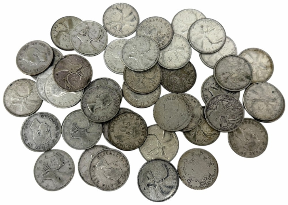 $11 Face Value Of Mixed Date 80% Silver Canadian Quarters (1 of 7)
