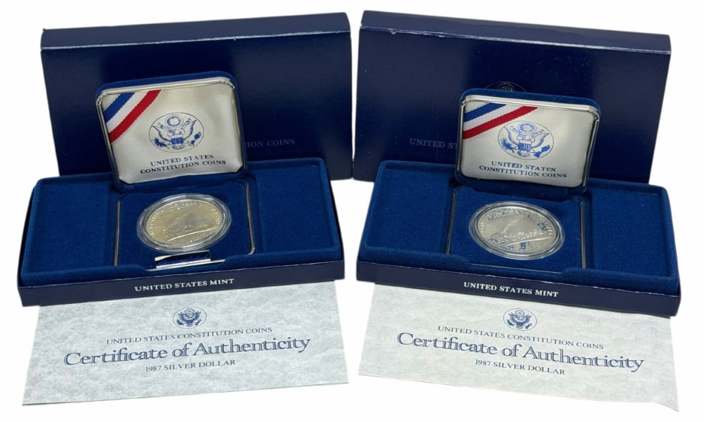 (2) 1987 U.S. Mint Constitution Commemorative Silver Dollars Proof & Uncirculated (1 of 4)