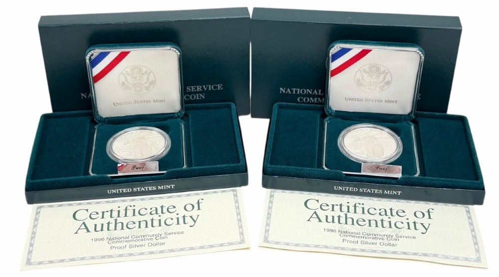 (2) U.S. Mint 1996 National Community Service Commemorative Proof Silver Dollars (1 of 5)