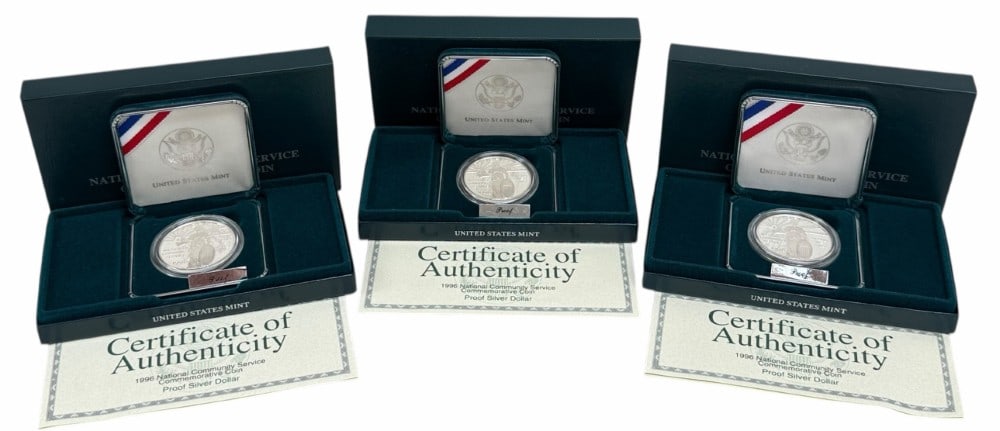 (3) U.S. Mint 1996 National Community Service Commemorative Proof Silver Dollars (1 of 6)