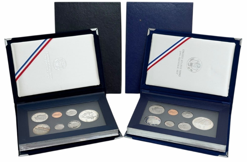 1993 & 1994 United States Mint Prestige Proof Sets: 1993 & 1994 U.S. Mint Prestige Proof Sets. The sets are in new condition in the original boxes with paperwork. The 1993 set includes the 90% silver Bill of Rights Commemorative Dollar and the 1994 set