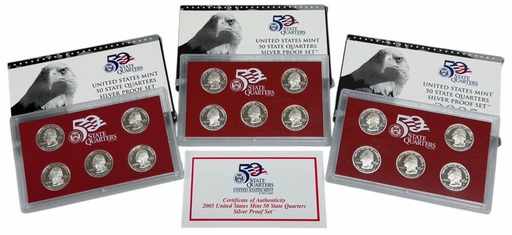 United States Mint 2004 & (2) 2005 50 State Quarters Silver Proof Sets (1 of 3)