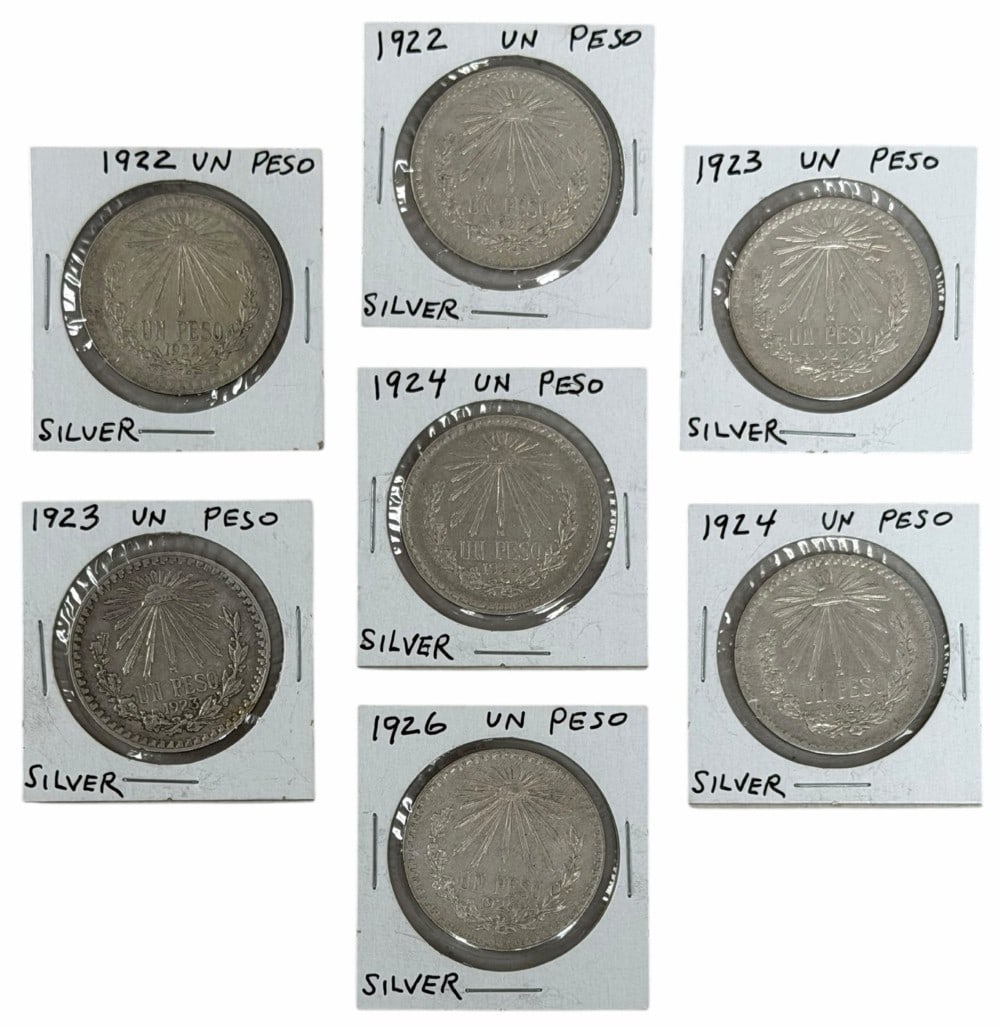 (7) 1922-1926 Estados Unidos Mexico One Peso Silver Coins (1 of 2)
