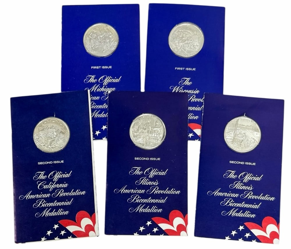 Lot Of Five The Lincoln Mint American Revolution Bicentennial Sterling Silver Medallions (1 of 4)