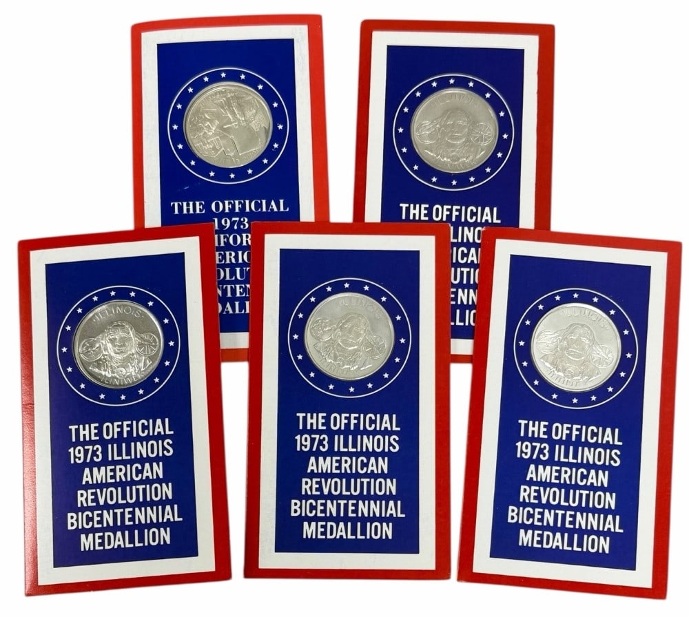 Lot Of Five Lincoln Mint 1973 American Revolution Bicentennial Sterling Silver Medallions (1 of 4)