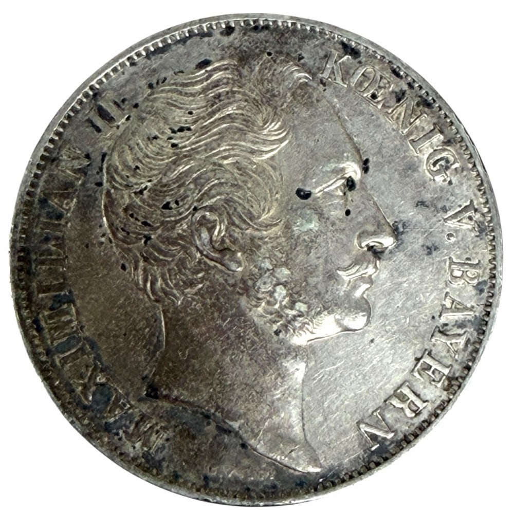 1855 German States Bavaria 2 Gulden Silver Coin (1 of 2)