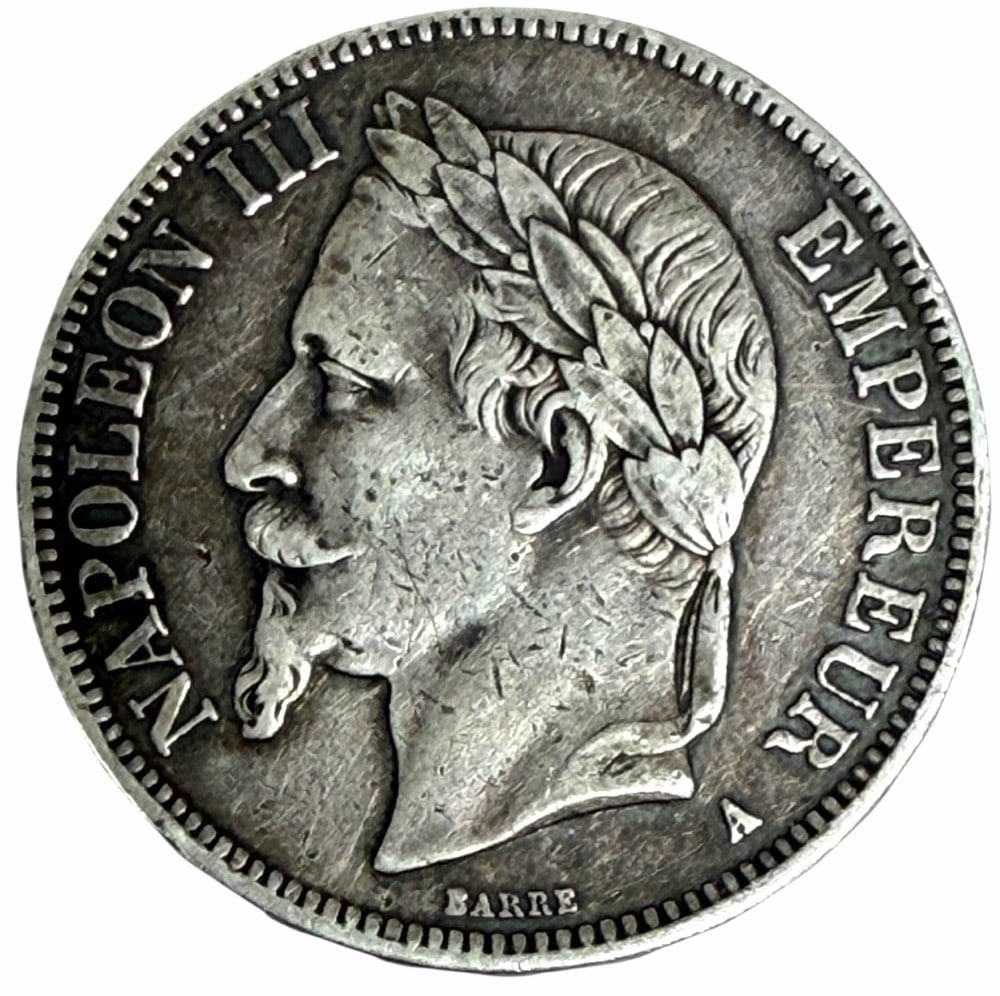 1867 A France 5 Francs Silver Coin (1 of 2)