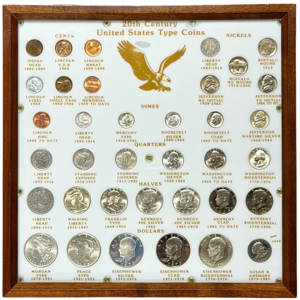 36 Piece High Grade 20th Century United States Type Set: 36 Piece High Grade Twentieth Century United States Type Set. The set includes Indian Cent, Lincoln Cents, 1883 Liberty Head Nickel, 1913 Type 1 Nickel, 1938-D Buffalo Nickel, Jefferson Nickels, 1916