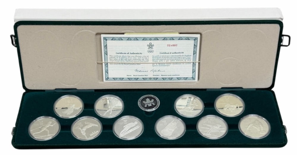 1988 Canada 10 Piece $20 Calgary Olympics Sterling Silver Commemorative Proof Coin Set In Case (1 of 7)