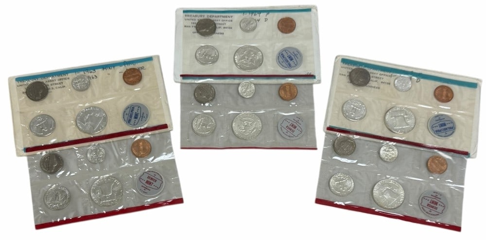 (2) 1963 & (1) 1964 United States Mint Uncirculated Mint Sets (1 of 5)