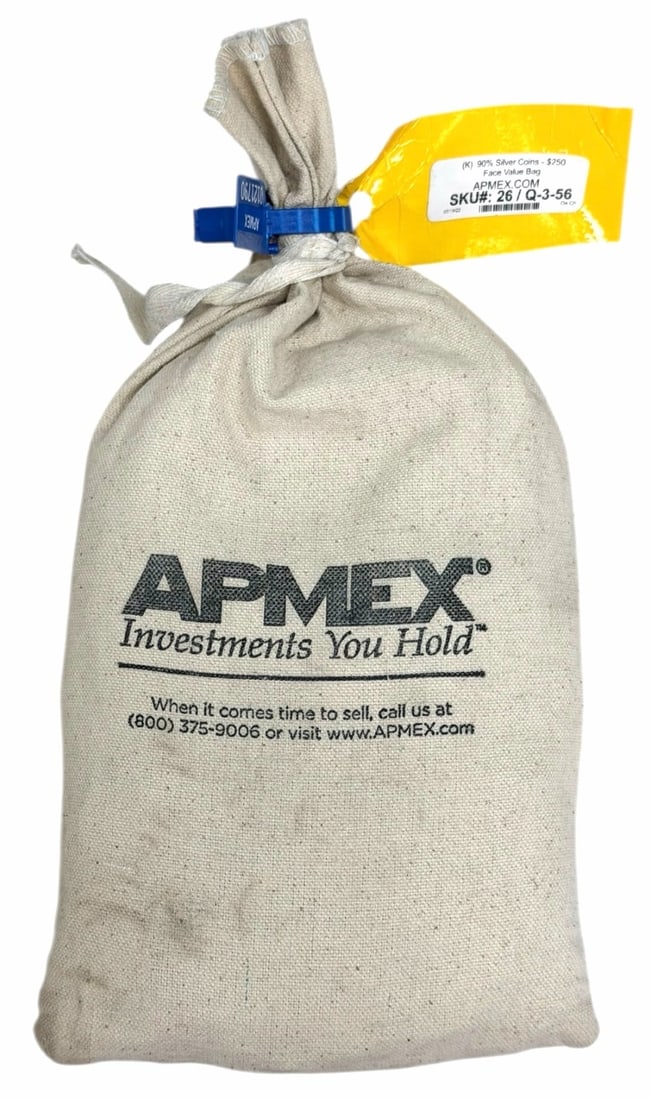$250 Face Value Bag Of 90% Silver Washington Quarters: $250 Face Value Bag Of 90% Silver Washington Quarters. The bag was purchased from APMEX and has the original cut zip-tie. The face value has been re-counted and verified.