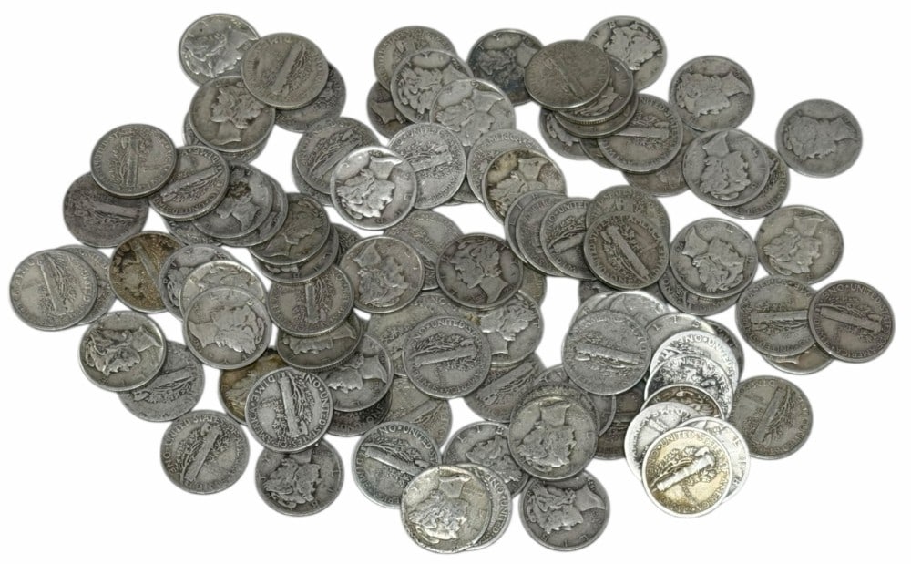 $10 Face Value Of Mixed Date 90% Silver Mercury Dimes: $10 Face Value of Mixed Date 90% Silver Mercury Dimes. 100 coins with mixed conditions, dates, and mint marks.