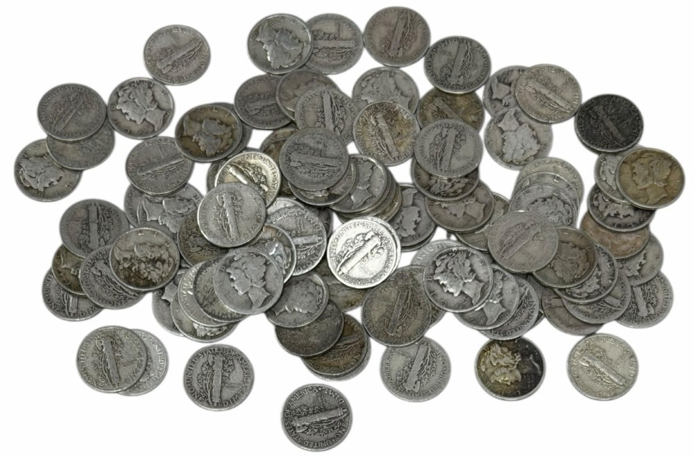 $10 Face Value Of Mixed Date 90% Silver Mercury Dimes: $10 Face Value of Mixed Date 90% Silver Mercury Dimes. 100 coins with mixed conditions, dates, and mint marks.