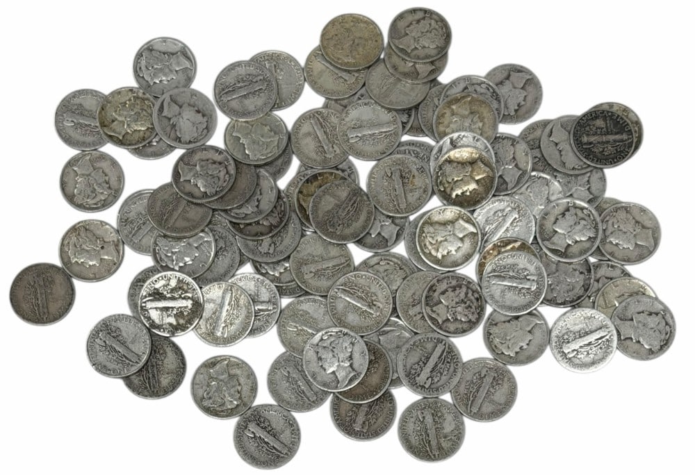 $10 Face Value Of Mixed Date 90% Silver Mercury Dimes: $10 Face Value of Mixed Date 90% Silver Mercury Dimes. 100 coins with mixed conditions, dates, and mint marks.