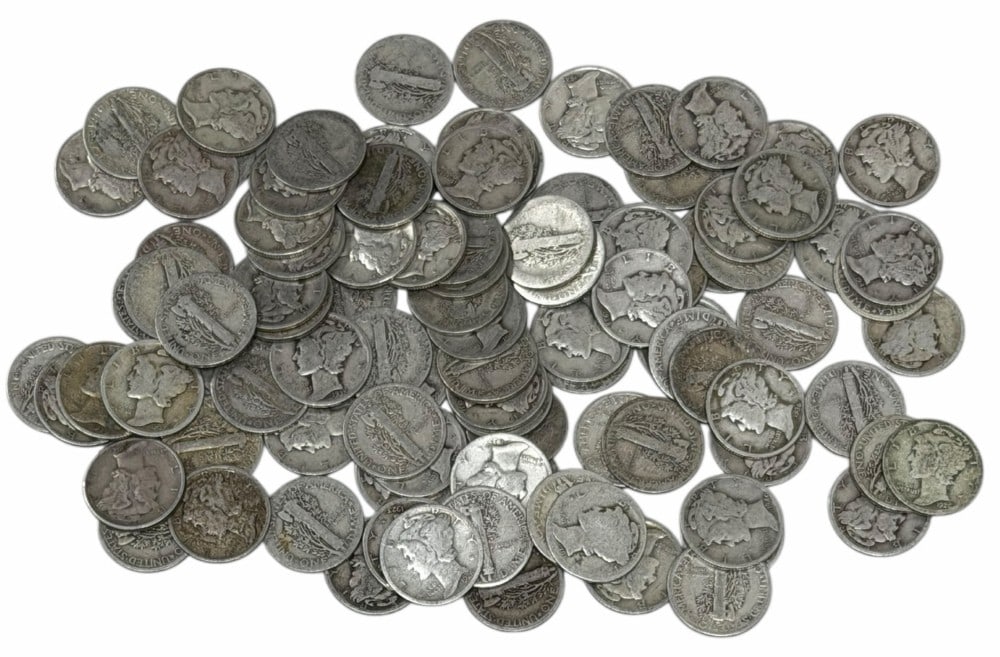 $10 Face Value Of Mixed Date 90% Silver Mercury Dimes: $10 Face Value of Mixed Date 90% Silver Mercury Dimes. 100 coins with mixed conditions, dates, and mint marks.