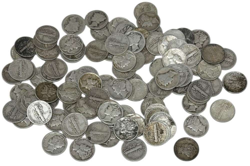 $10 Face Value Of Mixed Date 90% Silver Mercury Dimes: $10 Face Value of Mixed Date 90% Silver Mercury Dimes. 100 coins with mixed conditions, dates, and mint marks.