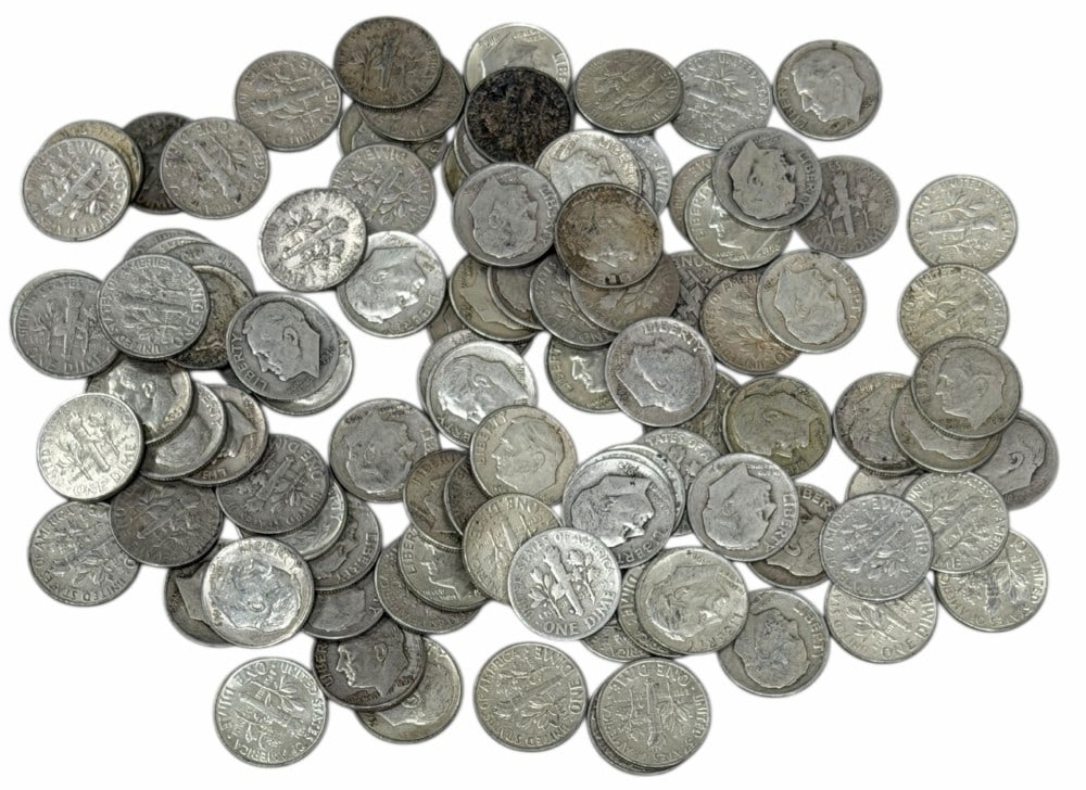 $10 Face Value Of Mixed Date 90% Silver Roosevelt Dimes: $10 Face Value of Mixed Date 90% Silver Roosevelt Dimes. 100 coins with mixed conditions, dates, and mint marks.