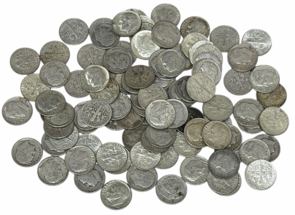 $10 Face Value Of Mixed Date 90% Silver Roosevelt Dimes: $10 Face Value of Mixed Date 90% Silver Roosevelt Dimes. 100 coins with mixed conditions, dates, and mint marks.