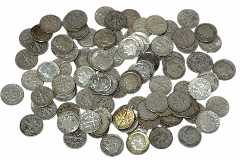 $10 Face Value Of Mixed Date 90% Silver Roosevelt Dimes: $10 Face Value of Mixed Date 90% Silver Roosevelt Dimes. 100 coins with mixed conditions, dates, and mint marks.