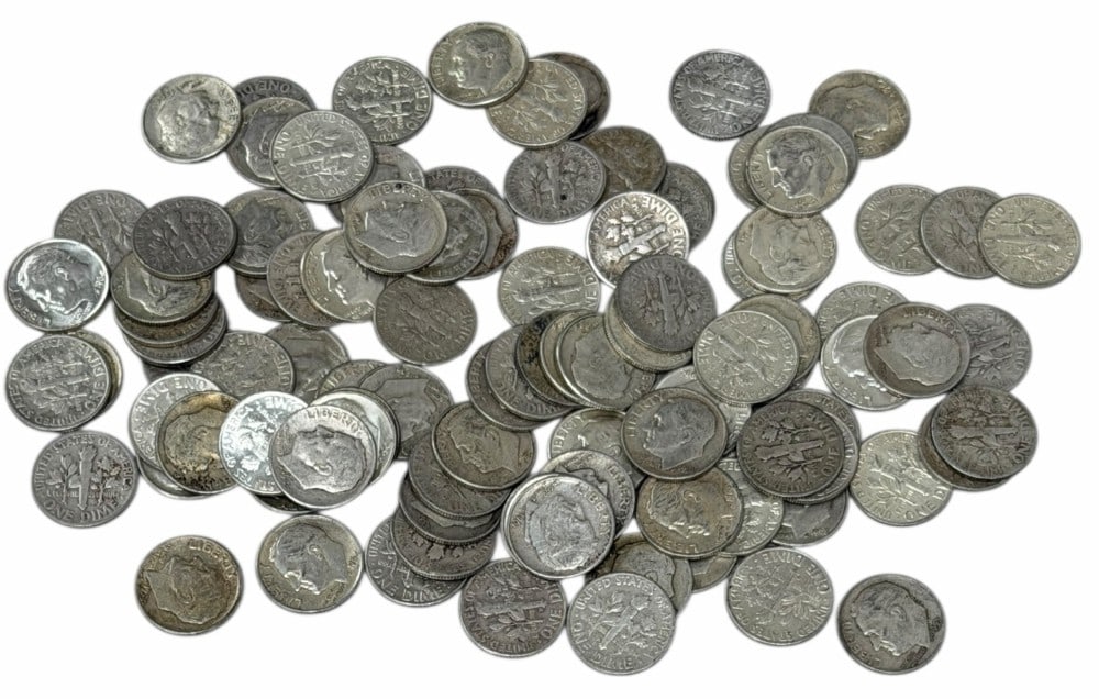 $10 Face Value Of Mixed Date 90% Silver Roosevelt Dimes: $10 Face Value of Mixed Date 90% Silver Roosevelt Dimes. 100 coins with mixed conditions, dates, and mint marks.